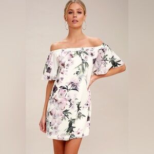Lulus Dream of You Ivory Floral Print Off-the-Shoulder Shift Dress XS